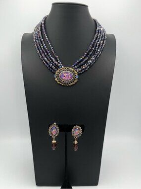 Signed Heidi Daus Dazzling Delight Purple Beaded Necklace & Earring Set NWOT